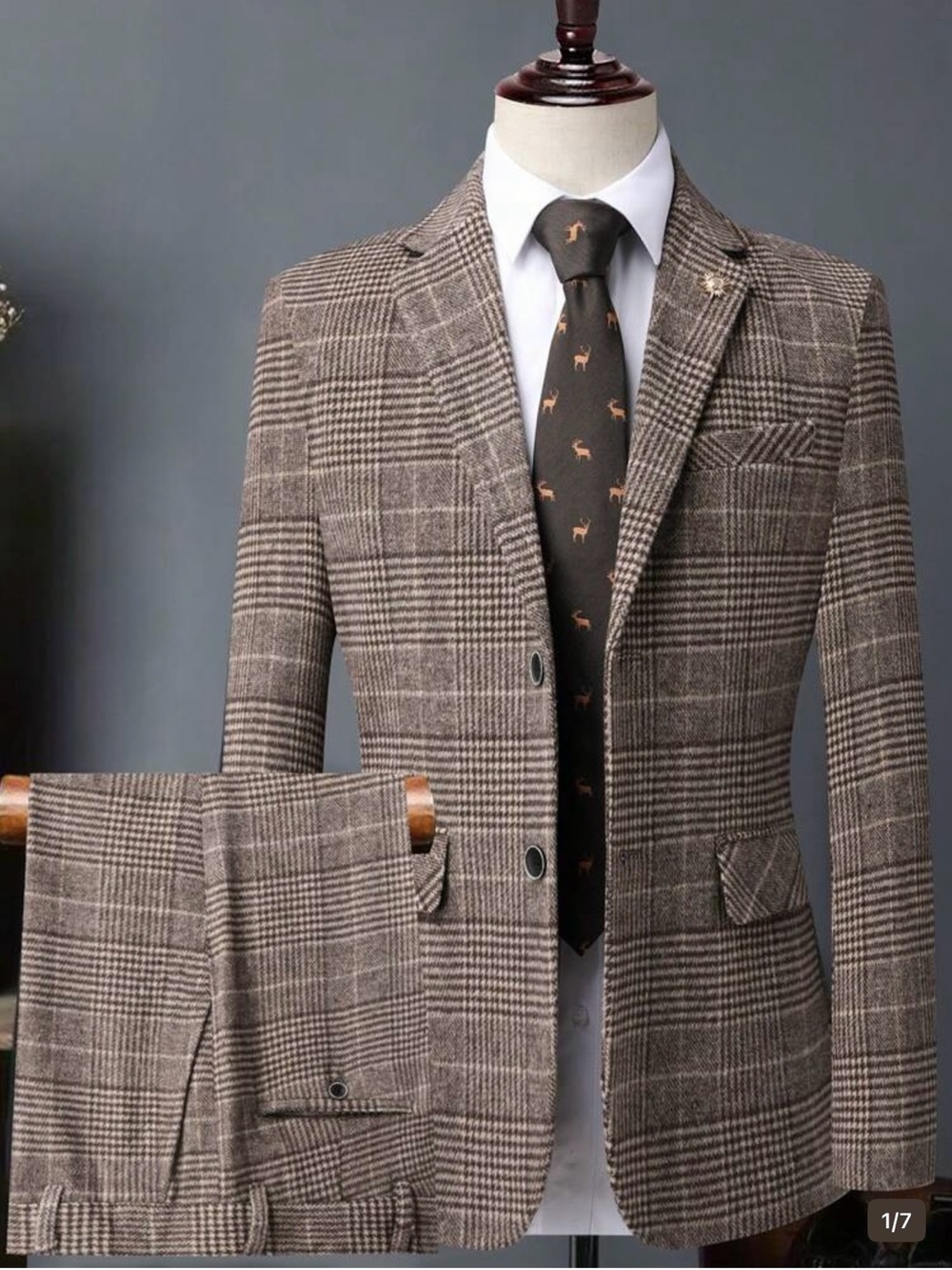 🌺🌺 NWT Men's Brown Glen Plaid Suit Blazer - Classic Tailored Fit